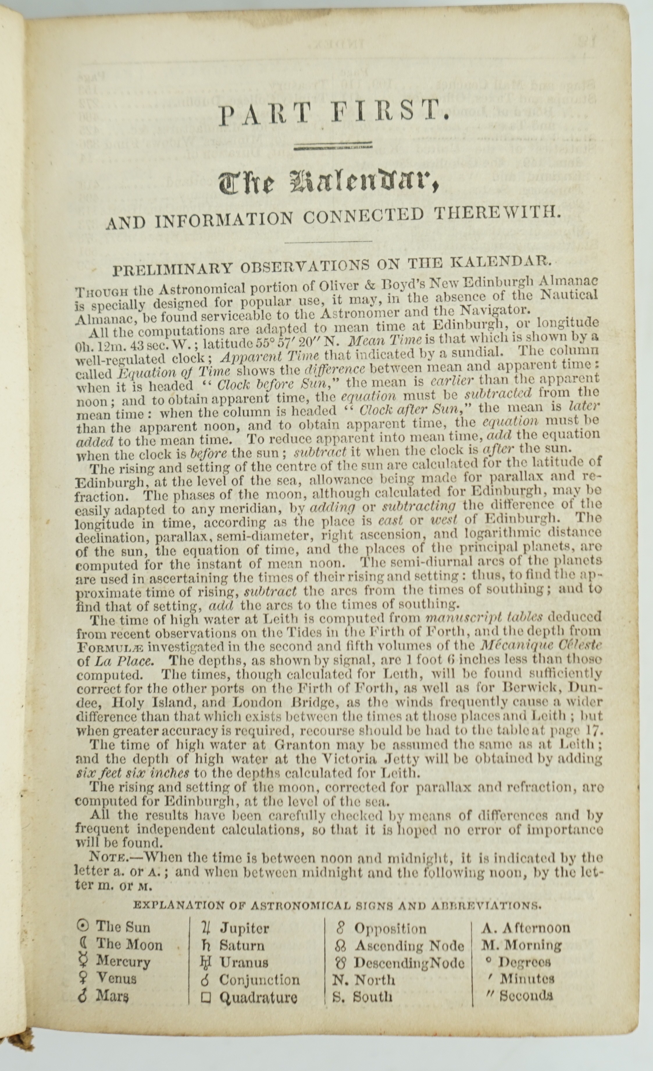 Oliver & Boyd's New Edinburgh Almanac and National Repository for the Year 1844 ... bound with: Morison's Perth and Perthshire Register, for 1844 ... also the Tay Shipping Lists. contemp. calf. Edinburgh & Perth, (1843)